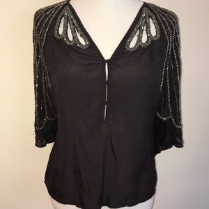 Charcoal/eggplant cropped blouse with beading